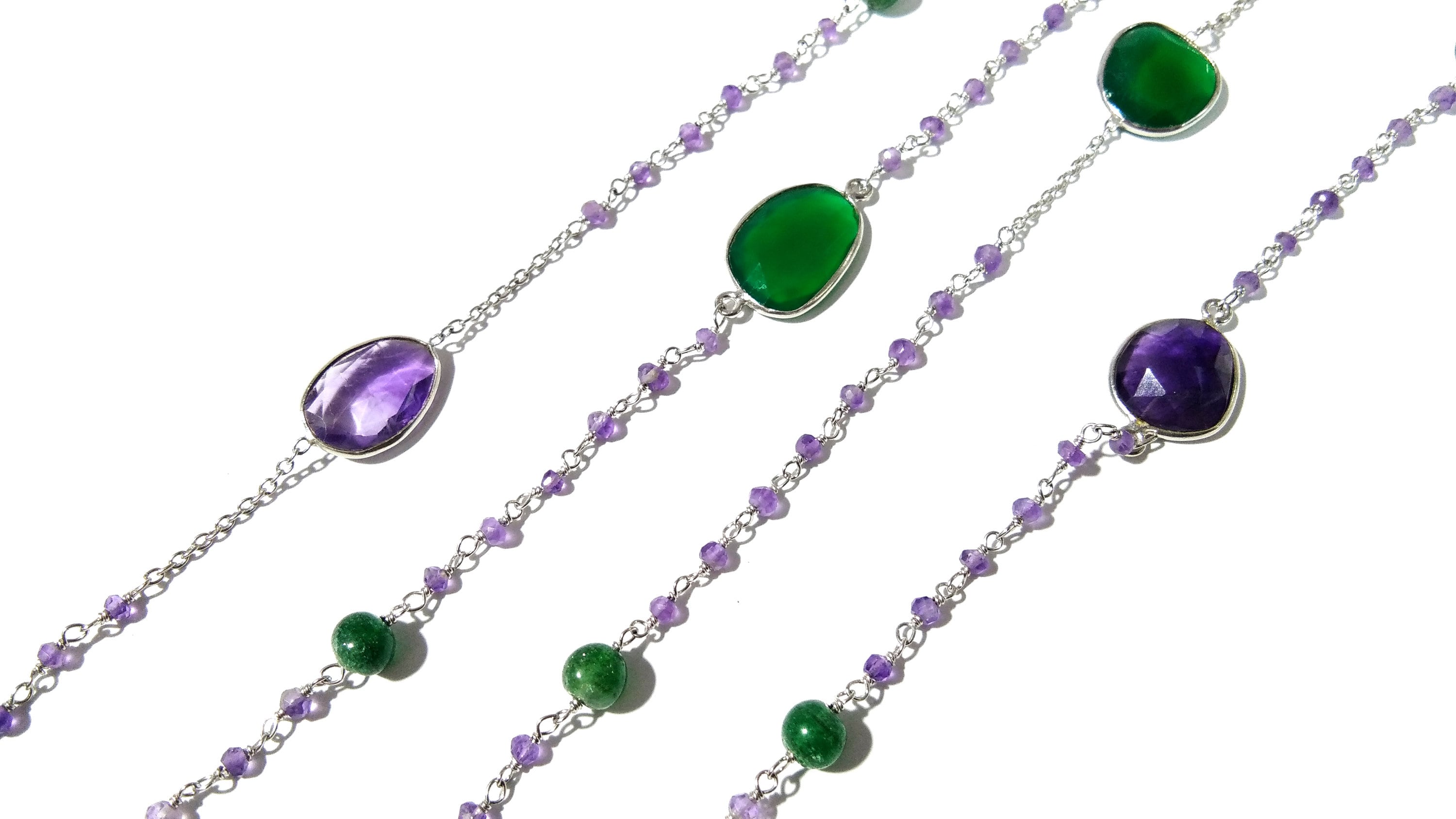 Very Beautiful Log Necklace ! ALL Natural Gemstone Beaded Necklace For Girls & Woman, 925 Starling Silver Log Necklace Length 36 inch